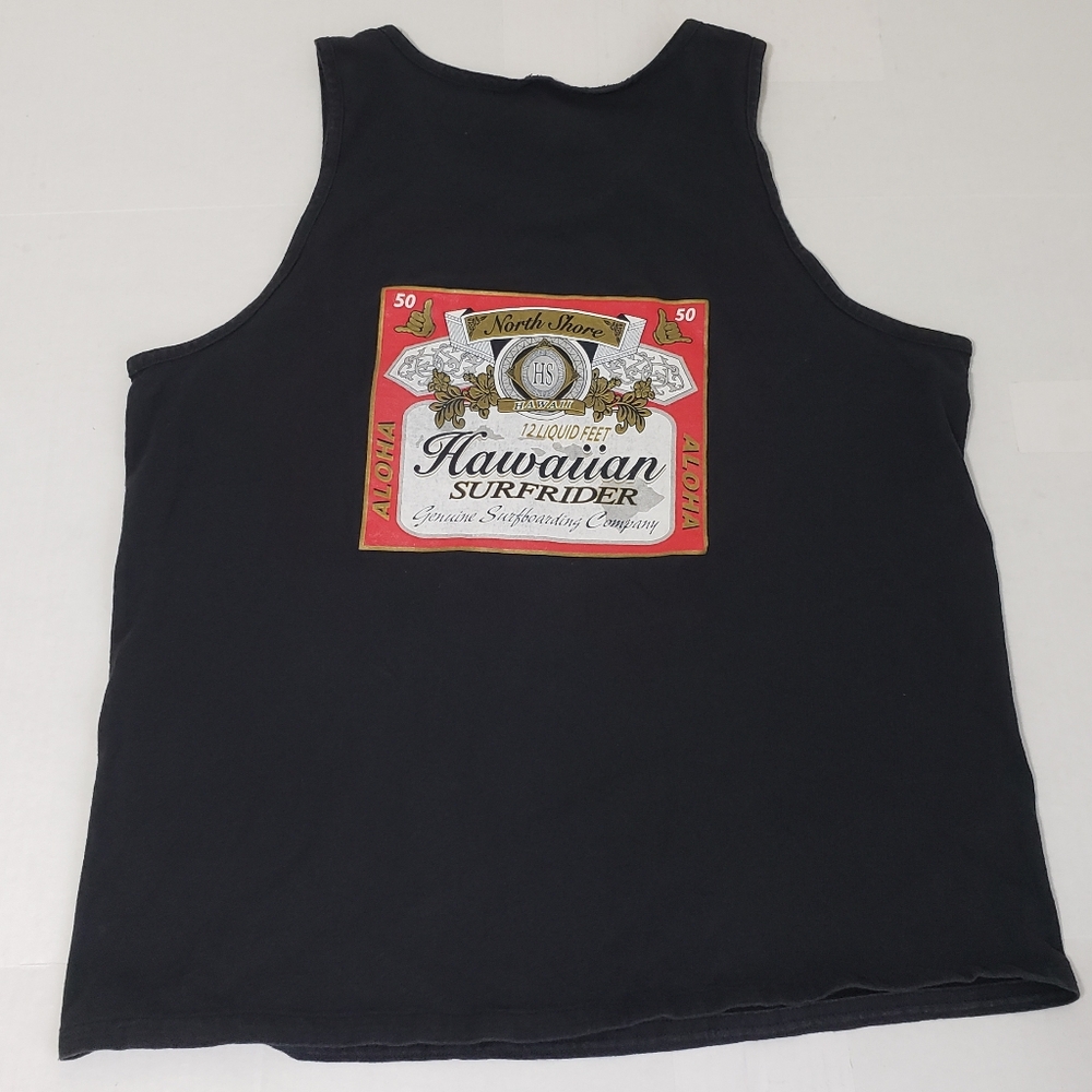 Vintage Hawaiian Surfrider Budweiser Logo Parody Tank Top Shirt Men's XL Cotton